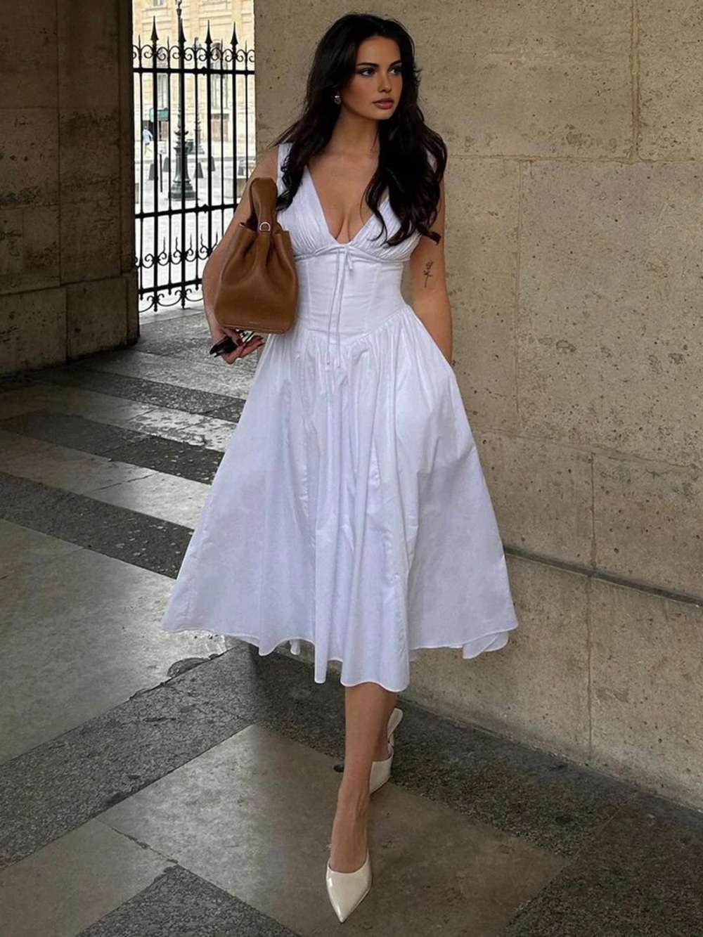 Commense Plain Sleeveless Midi Dress
